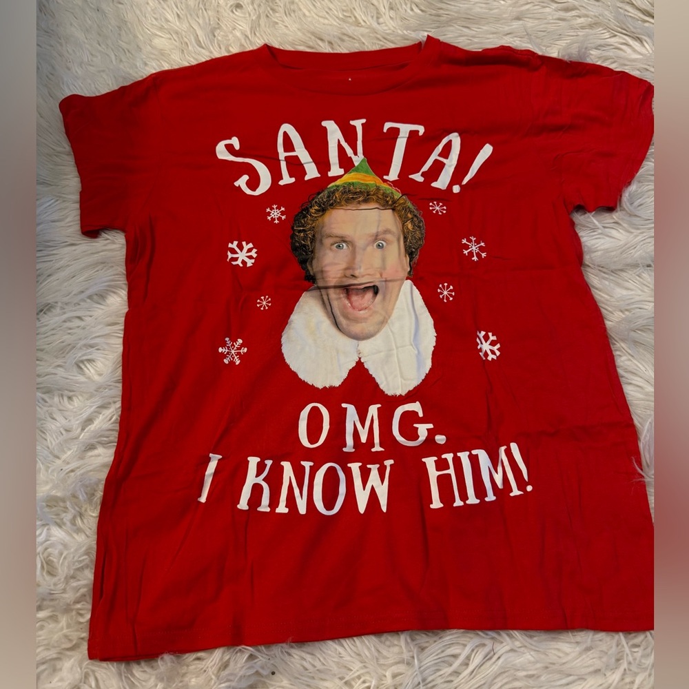 Adults red elf Christmas tee (X2)